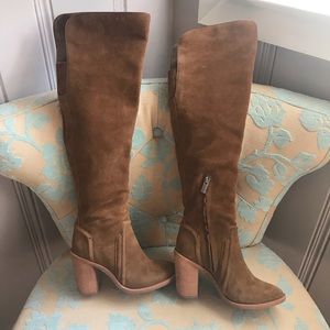 Over the knee chestnut boots